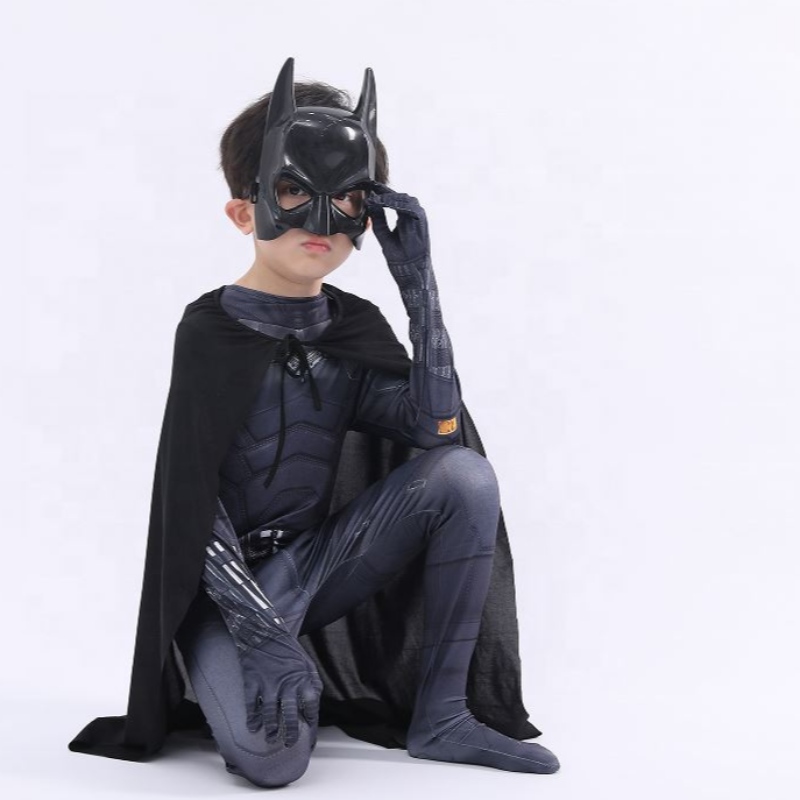 Ny stil svart bodysuit halloween barn superhjälte kostymer cosplay film kostym pattinson bat mannen med cape&mask