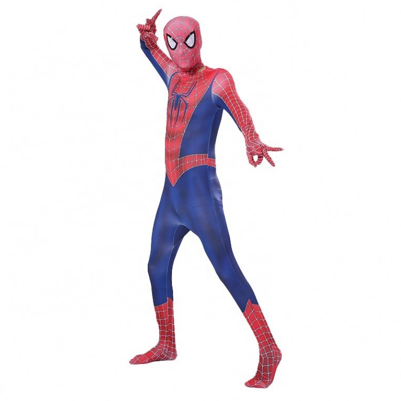 Dragkedja sätter Halloween TV&movie superhjälte Jumpsuit Performance wear spider-man dräkt med huvudbonader