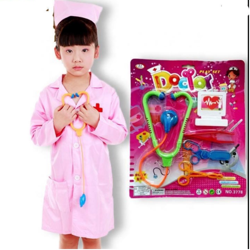 Hot Lab Surgeon Rollplay Set Children Career Uniform Gown Suit Halloween Doctor Cosplay Costume and Toys for Kids