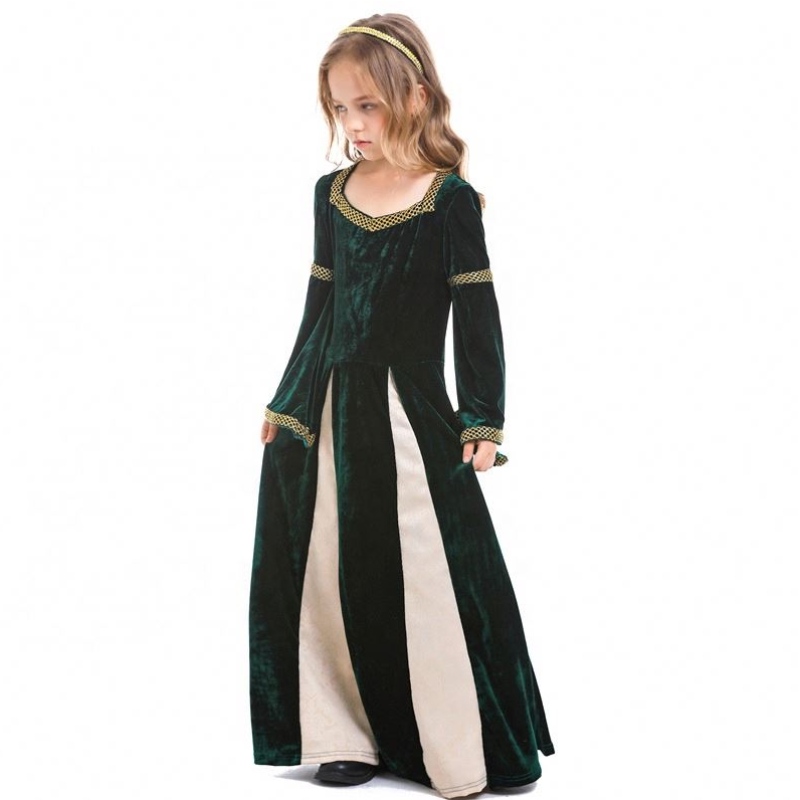 Nya Renaissance Retro Medieval Girls Musical Stage Costumes Dark Green Bell-Sleeved Long Witch Costumes