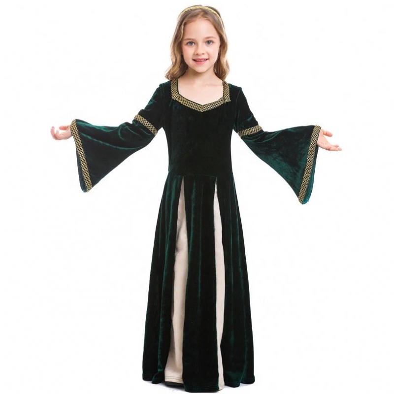 Nya Renaissance Retro Medieval Girls Musical Stage Costumes Dark Green Bell-Sleeved Long Witch Costumes