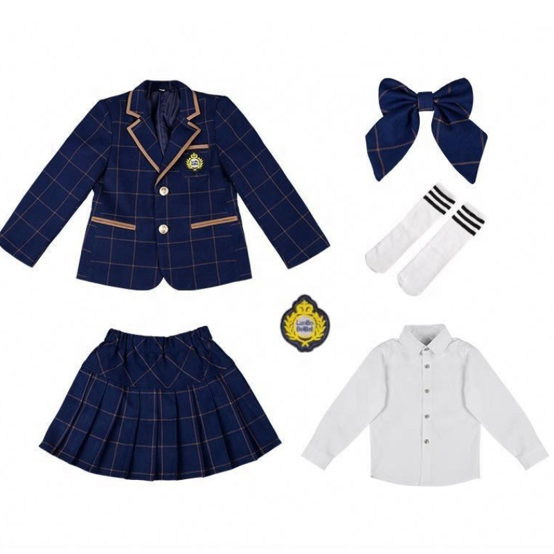 Hot British Style Primary School Uniforms Class Uniform Plaid Three-Piece Kindergarten Uniforms