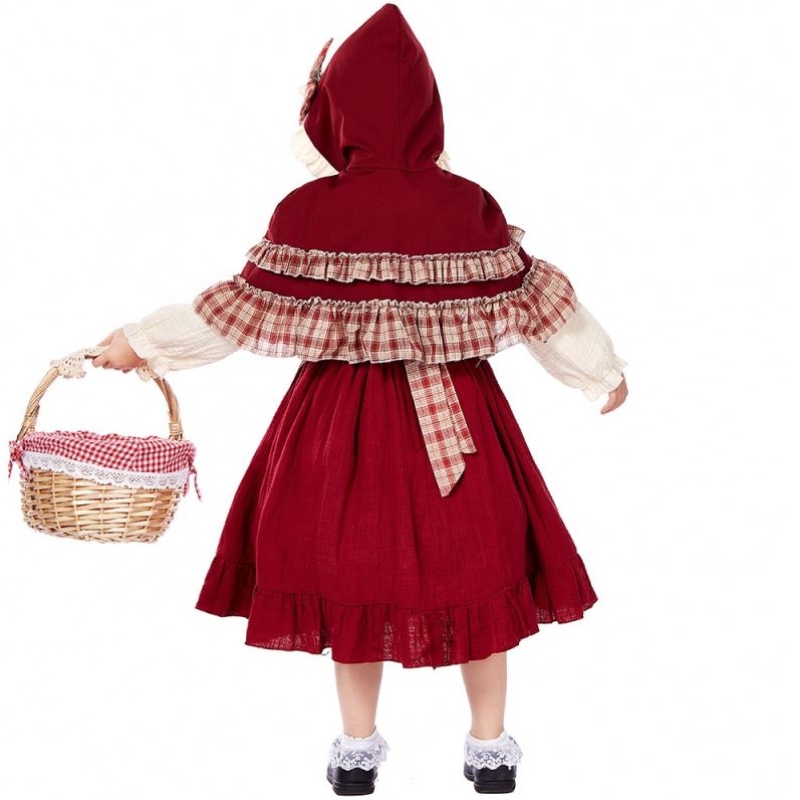 Heta barns scenutställning Lolita Soft Girl Style Lace Dress med kappa Little Red Riding Hood -kostymer