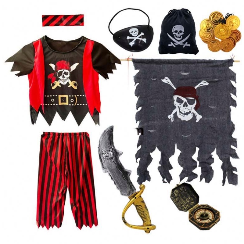 Halloween Rollspelklänning Set Boys Kids Pirate Costume med Eyepatch Pirate Cutlas DGHC-079