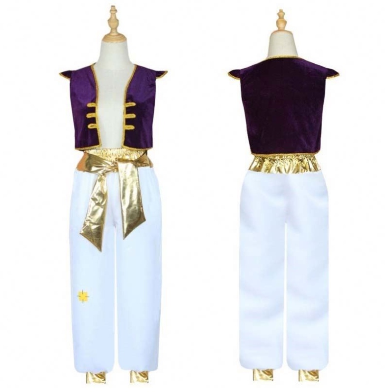 Halloween Aladdin Magic Lamp Cosplay Suits Cap ärmar Maistcoat Aladdin Prince Costume With Pants HCAL-010