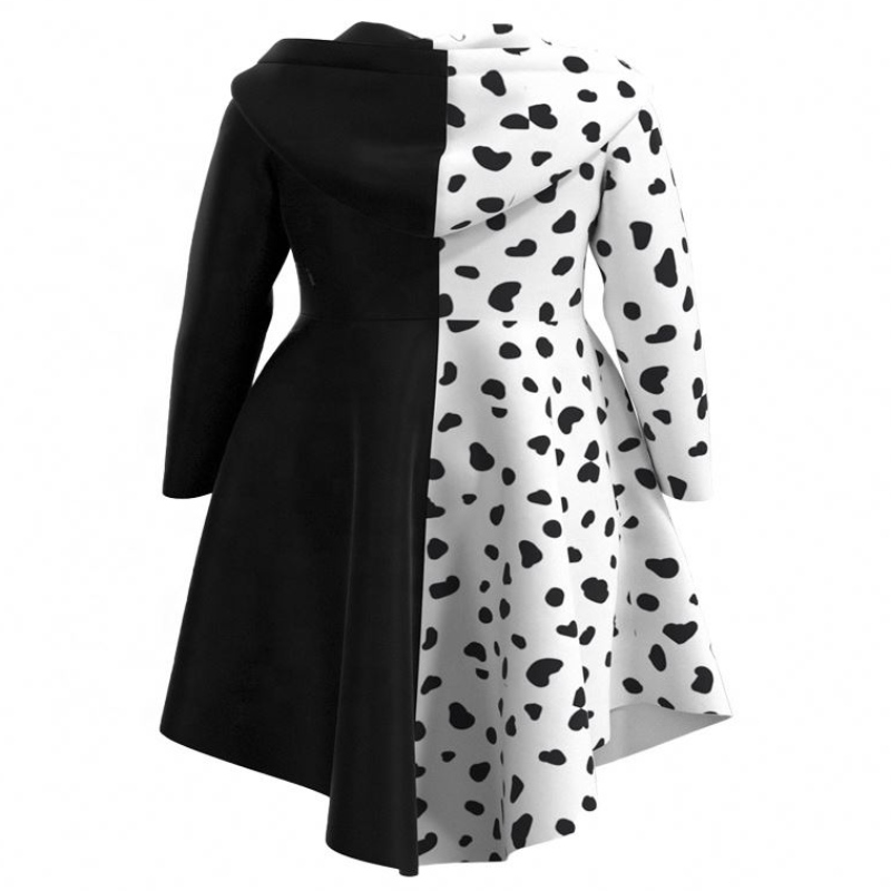 Deluxe Dress Up For Tweens Female Disguise Deville Cocktail Cosplay Party Black White Dalmatians Cruella klänning för Halloween