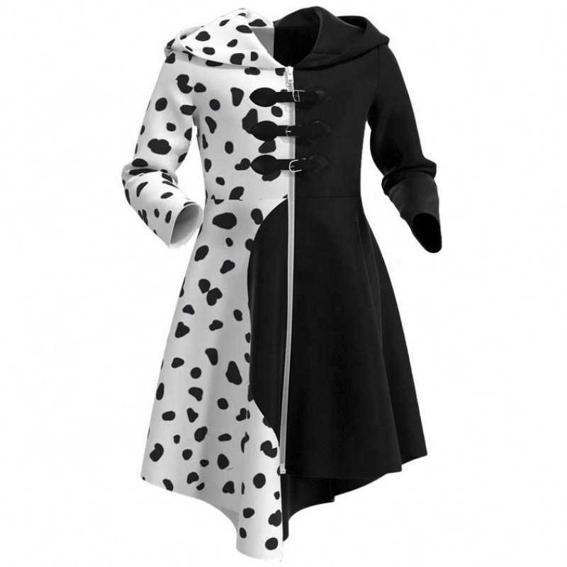 Deluxe Dress Up For Tweens Female Disguise Deville Cocktail Cosplay Party Black White Dalmatians Cruella klänning för Halloween