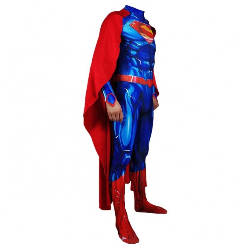 Direct Supplies Anime Superhero Zentai sätter Halloween Bodysuit Super Costumes With Red Cloak för Man Kids