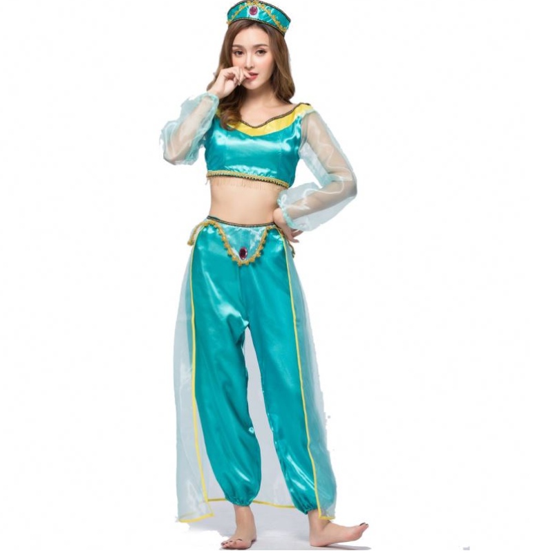 Speluniformer Europe och USA Halloween Costumes Cosplay Sexig Aladdin Magic Lamp Jasmine Princess Dress