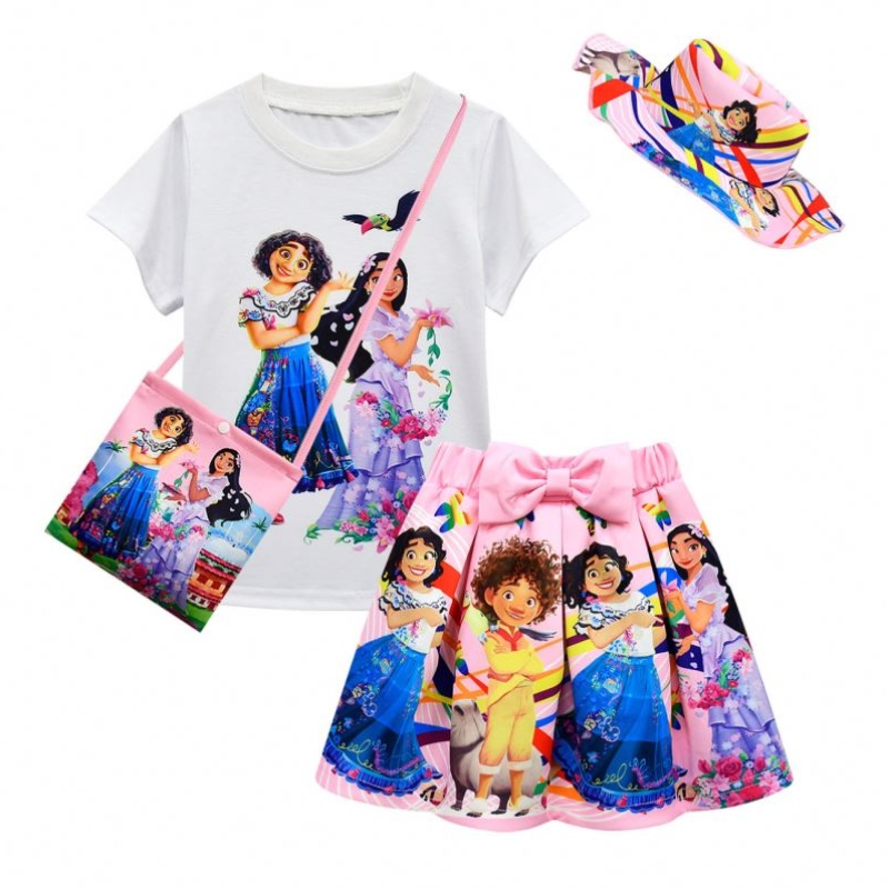 Baige 4Pcs Barn Kläder Kid Kortärmad T-shirt + Print Shorts Encanto Flickor Kläduppsättningar