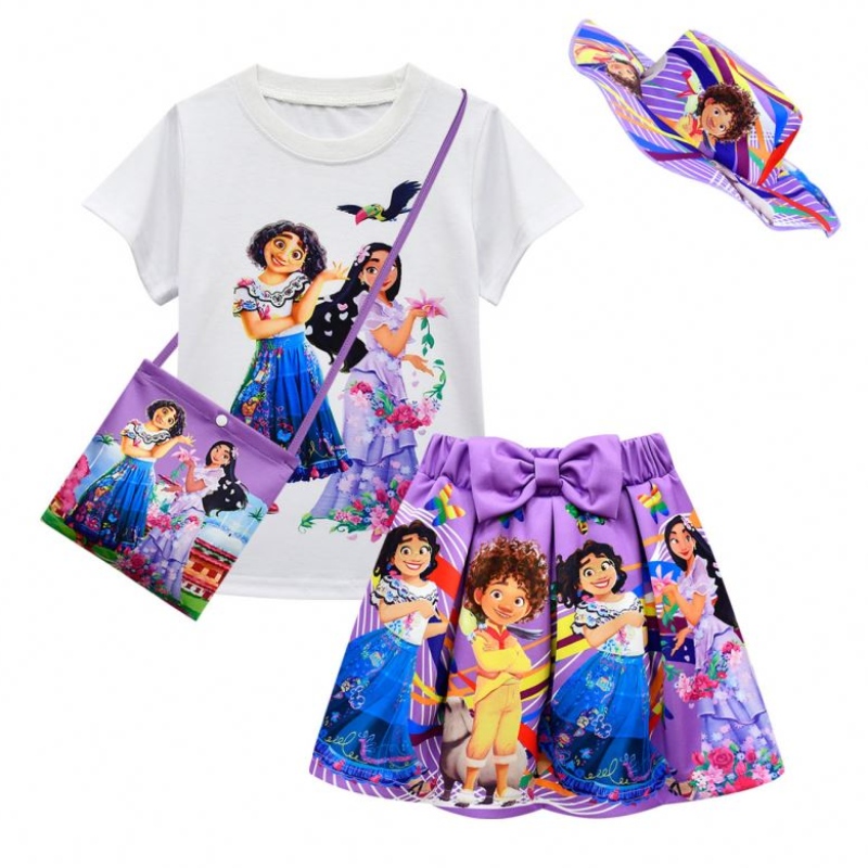 Baige 4Pcs Barn Kläder Kid Kortärmad T-shirt + Print Shorts Encanto Flickor Kläduppsättningar