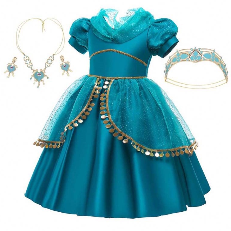 Halloween Little Girls Jasmine Princess Dress Aladdin Cosplay Princess Jasmine för 2-10 år HCAL-004