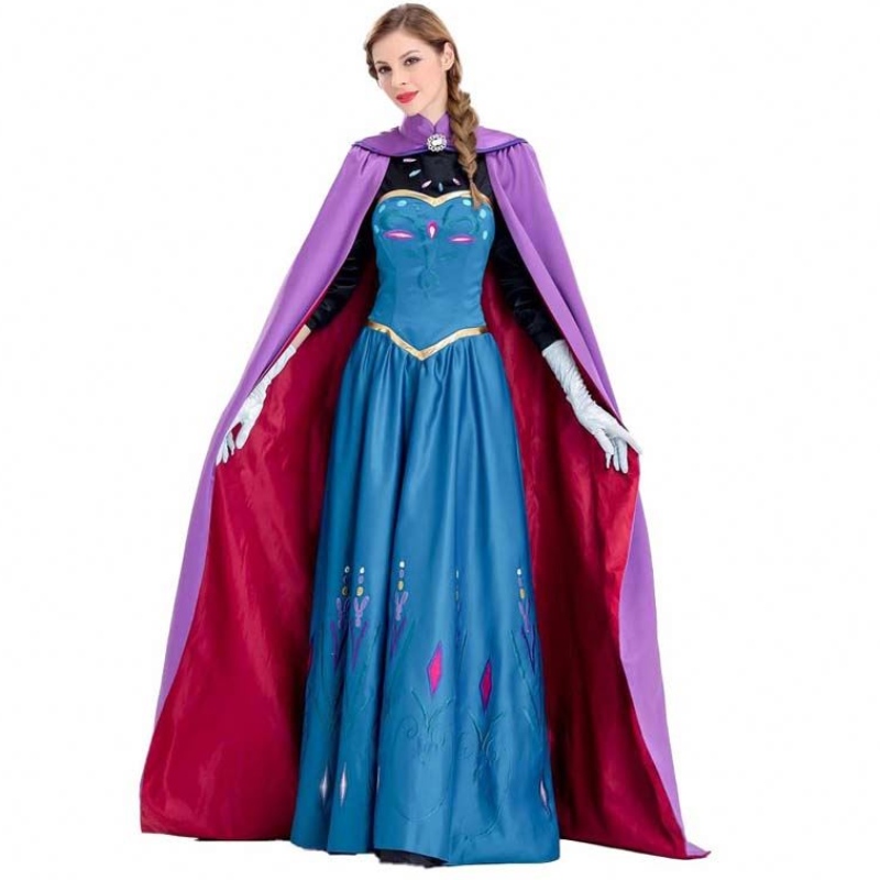 Women Dress 2022 Women's Princess Anna Adult Elsa Costume With Cloak Gloves SZAC-003