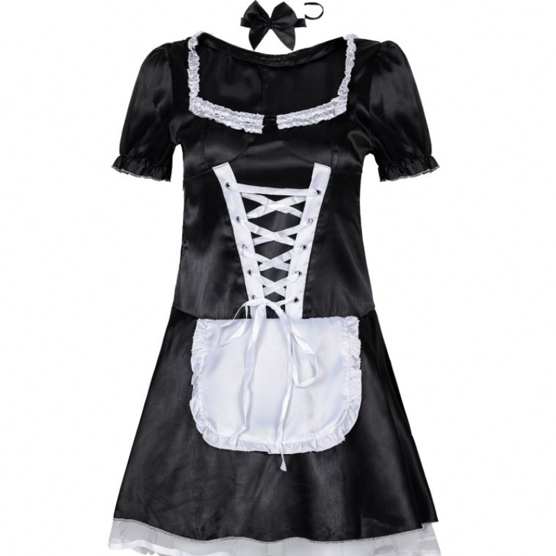 Söt lolita klänning fransk piga outfit servitör kostym kvinnor sexig förkläde klänning cosplay festkläder för flickor plus storlek