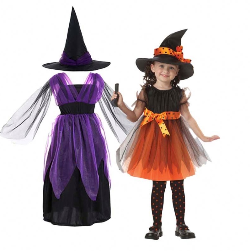 Halloween Party Costume Girl 2-15 Years Bat Purple Wicked Witch Fancy Dress HCVM-005