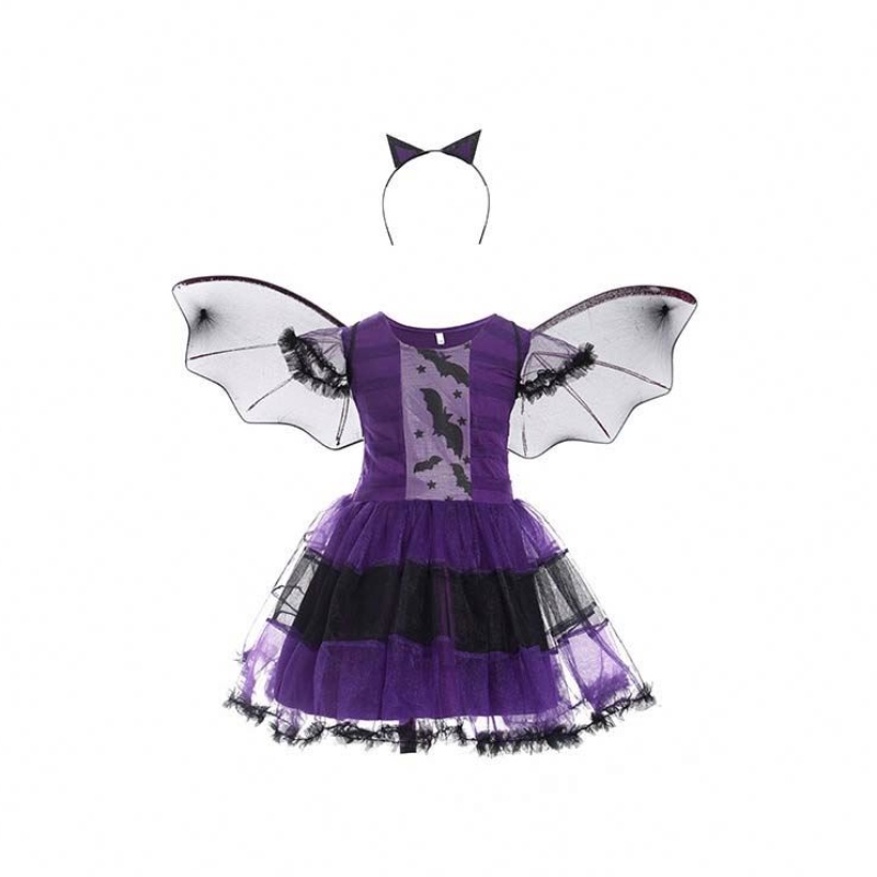 Halloween Party Costume Girl 2-15 Years Bat Purple Wicked Witch Fancy Dress HCVM-005