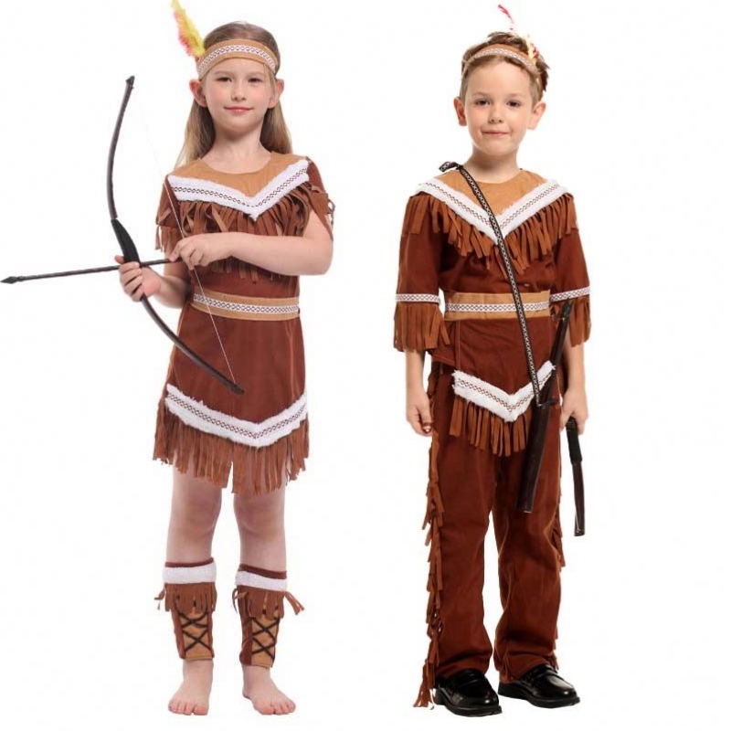 2022 Kids Indian Princess Huntress Children Brown fransed Boy Girls Indian Costume