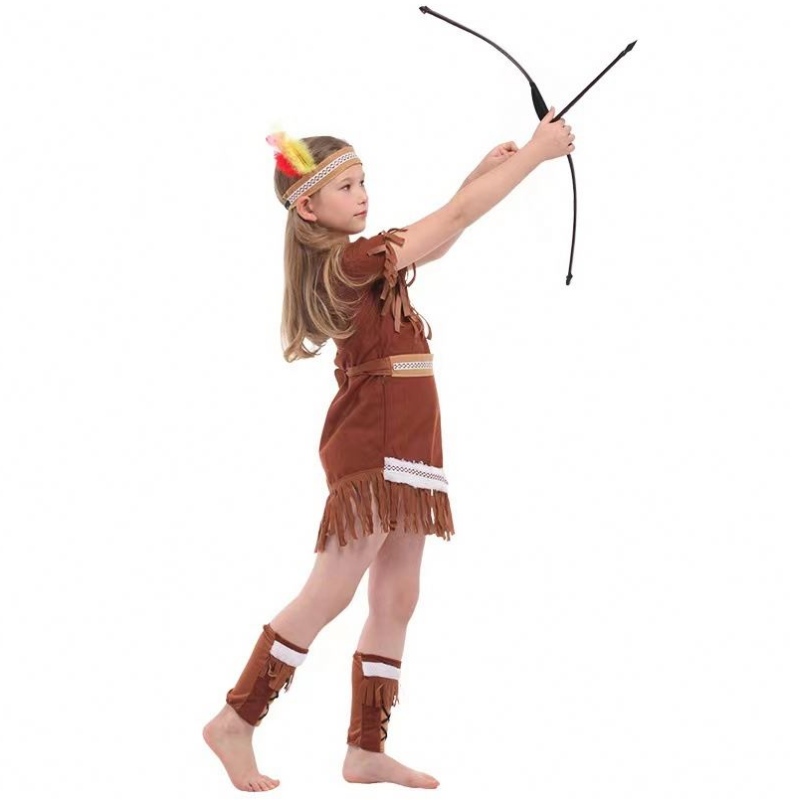 2022 Kids Indian Princess Huntress Children Brown fransed Boy Girls Indian Costume