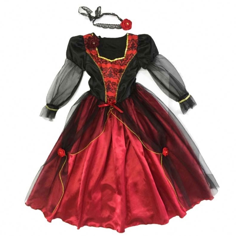 2022 Quality Halloween Costume Kids Vampire Girl Cosplay Costume för 10-12Y HCVM-001