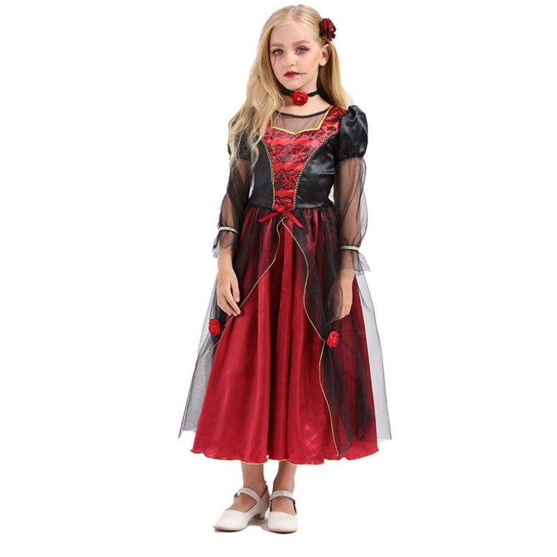 2022 Quality Halloween Costume Kids Vampire Girl Cosplay Costume för 10-12Y HCVM-001