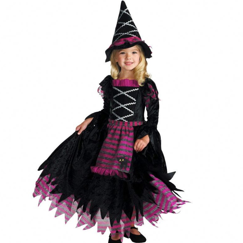 Nya produktidéer 2022 Halloween Deluxe Party Fairytale Witch Costume For Girls With Witchy Hat HCVM-007