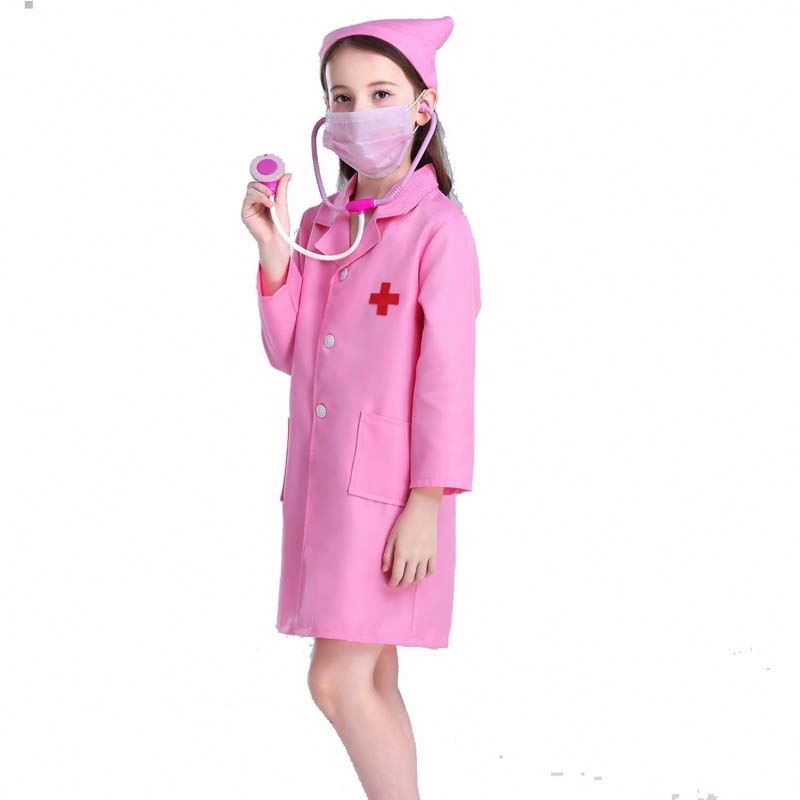 Kids Doctor Nurse Uniform Cosplay Boy Girl White Pink Kids Nurse Costume HCBC-011