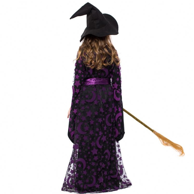 Girls Halloween Dress Up Purple Wicked Witch Fancy Dress with Hat Broom HCVM-017