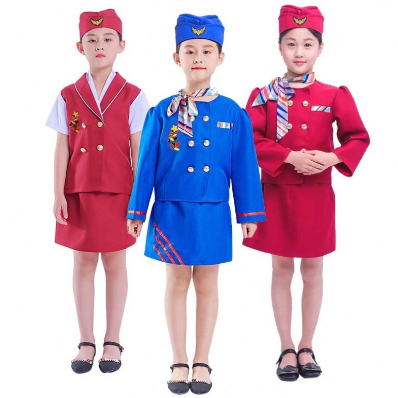 Carnival Party Costume Kids Girls Halloween Flight Attendant Airline Stewardess Costume HCBC-023