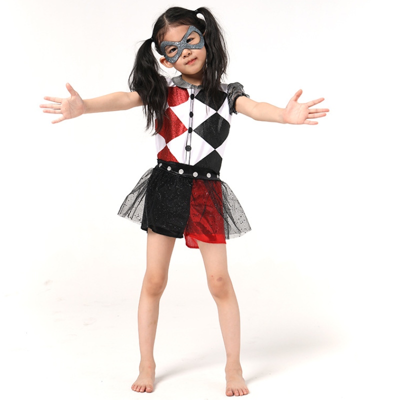 Senaste roliga flickan Harley Quinn Girls Halloween Costume With Mask for Children's Party