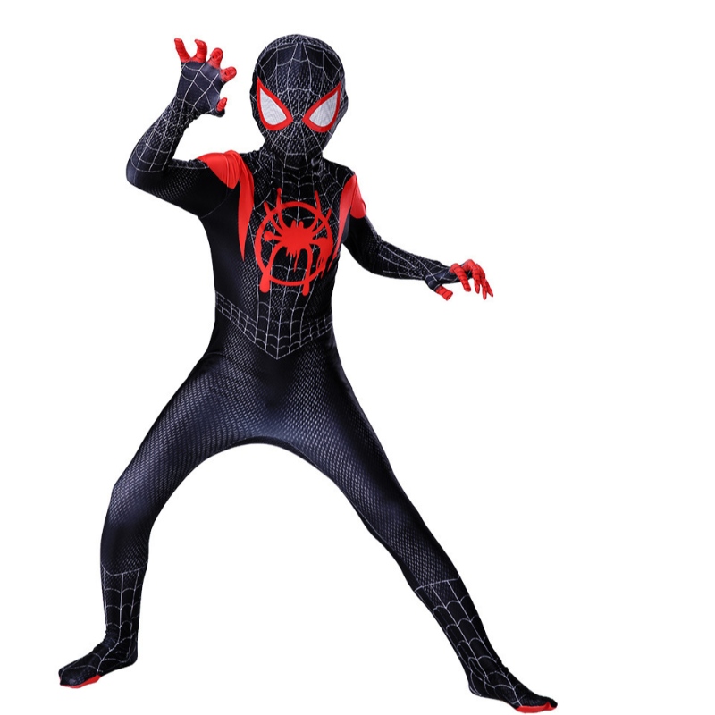 Nya Miles Morales långt hemifrån cosplay kostym zentai spiderman kostym superhjälte bodysuit spandex kostym för barn skräddarsydd