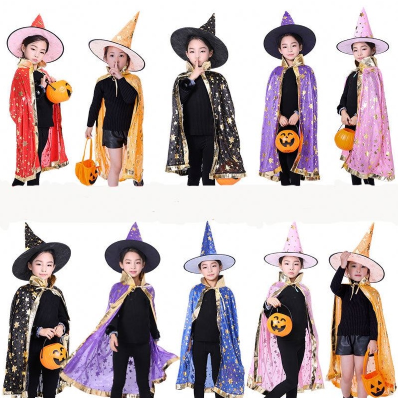 Barn Halloween Costumes Star Wizard Witch Cloak Cape Robe With Pointy Hat Cosplay Props Birthday Party Mardi Gras Accessory