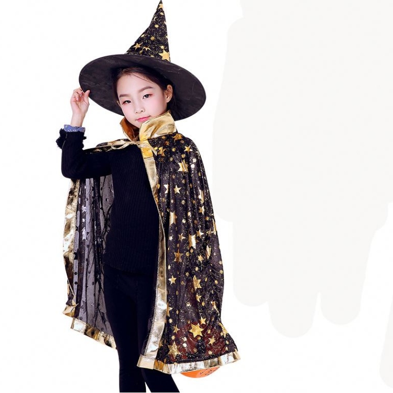 Barn Halloween Costumes Star Wizard Witch Cloak Cape Robe With Pointy Hat Cosplay Props Birthday Party Mardi Gras Accessory