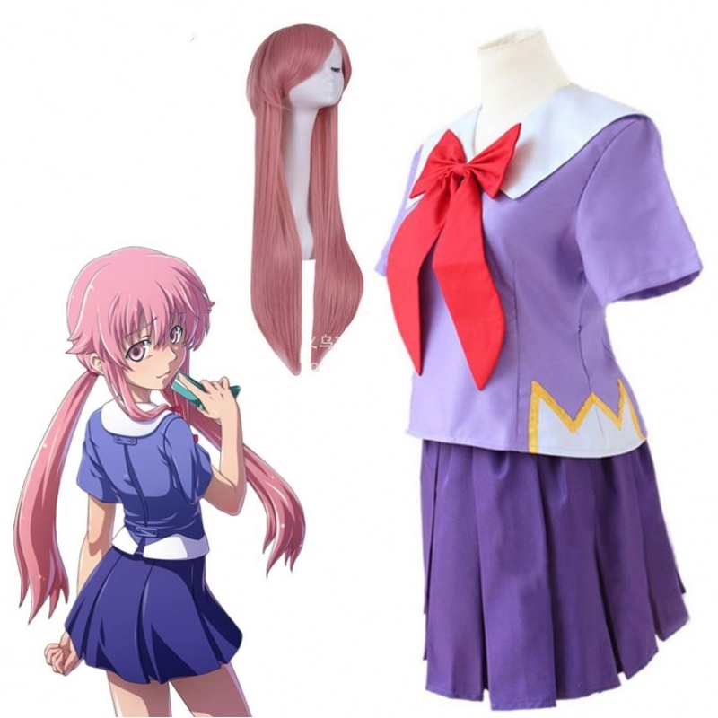 Anime 2nd Mirai Gasai Yuno Lolita Sailor Cosplay Costume Loli Bow Kort kjol Wig Längd 80 cm för kvinnor