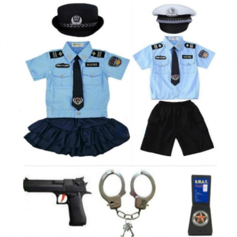 New Kids Child Cop Officer Uniform Halloween Costume Boys Girls Man Cosplay Suit med handbojor