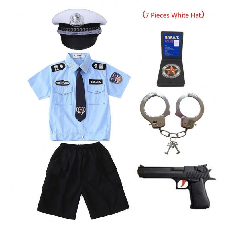 New Kids Child Cop Officer Uniform Halloween Costume Boys Girls Man Cosplay Suit med handbojor