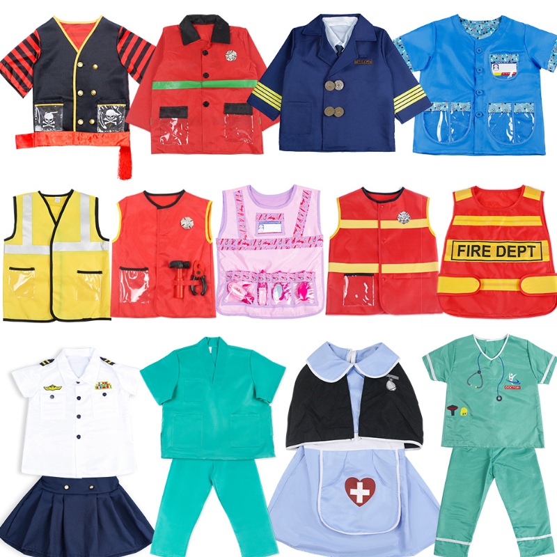 Halloween Children Doctor Cosplay Costume Kindergarten Rollspel Brandman sjuksköterska Kok Polisdräkt sjuksköterskor Piloter Kostymer