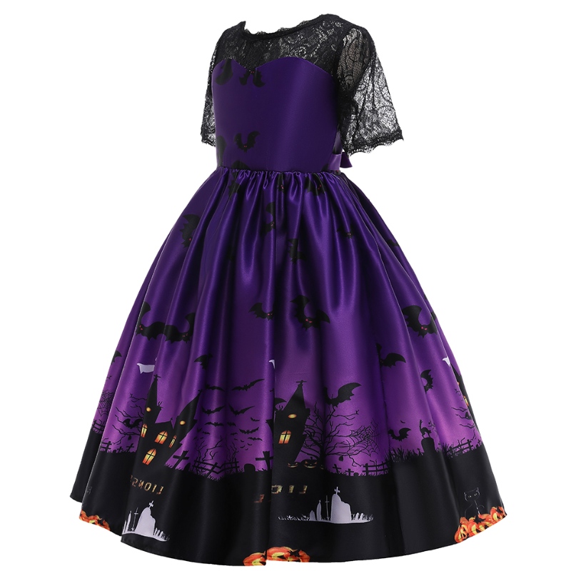 2022 Barnens bat Ghost Cartoon Print Dress Halloween kostym för barn