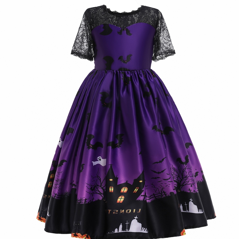 2022 Barnens bat Ghost Cartoon Print Dress Halloween kostym för barn