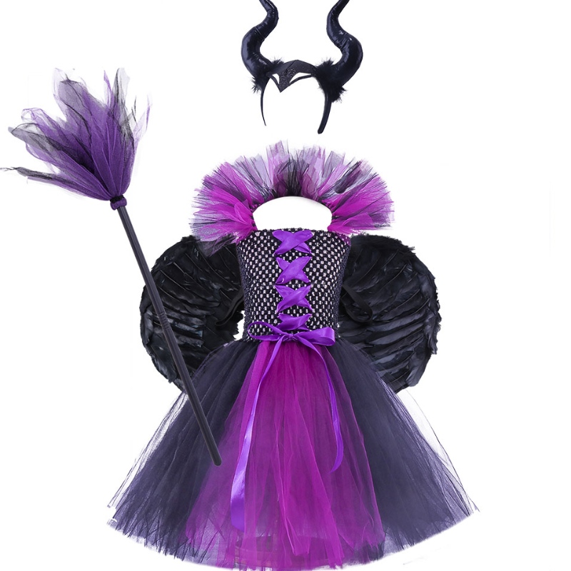 Amazon Hot Selling Children's Halloween Dress Girls Tutu Dress Witch Dress pannband