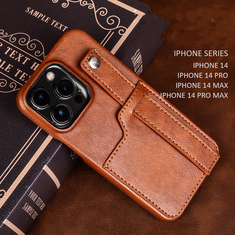 Lämplig för Apple iPhone 14pro skal, italienskt läderskydd, handrem design, och kan användas som ett stativ