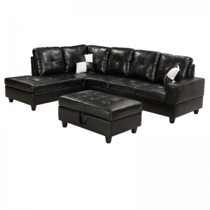 Faux Leather Sectional Soffa Vardagsrum Soffa Set med förvaring