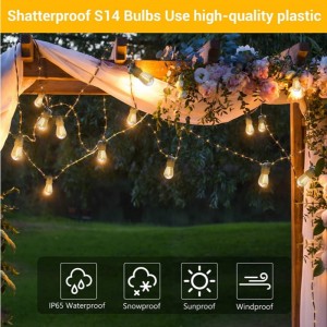 48ft Solar Outdoor RGB String Lights, Dimble Patio String Lights with 2 Remote Control, Solar String Lights Waterproof med 15 hängande glödlampor Dimble för Garden Bistro, Party