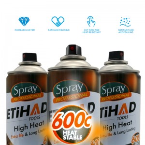 600 Celsius Högtemperatur Svart och silverfärg Aerosol Sprayfärg Hög värmebeständig akryl Sprayfärg för spis BBQ