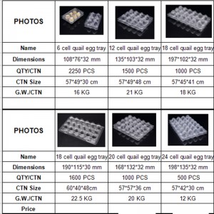 Anpassad trycketikett Clear Plastic Reusable Plastic Quail Egg Tray