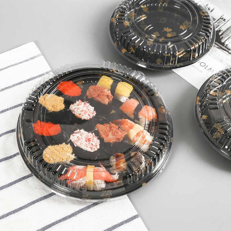 Anpassa rund sushi ta bort lådan, miljövänlig återvinningsbar engångssushi -låda med lock