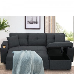Tyg Höger Chaise Sectional Soffa Vardagsrum bäddsoffa med ottoman
