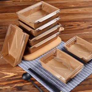 Eco Friendly Customed Wholesale Biologisknedbrytbar vikbar sallad Kraft Paper Lunch Box