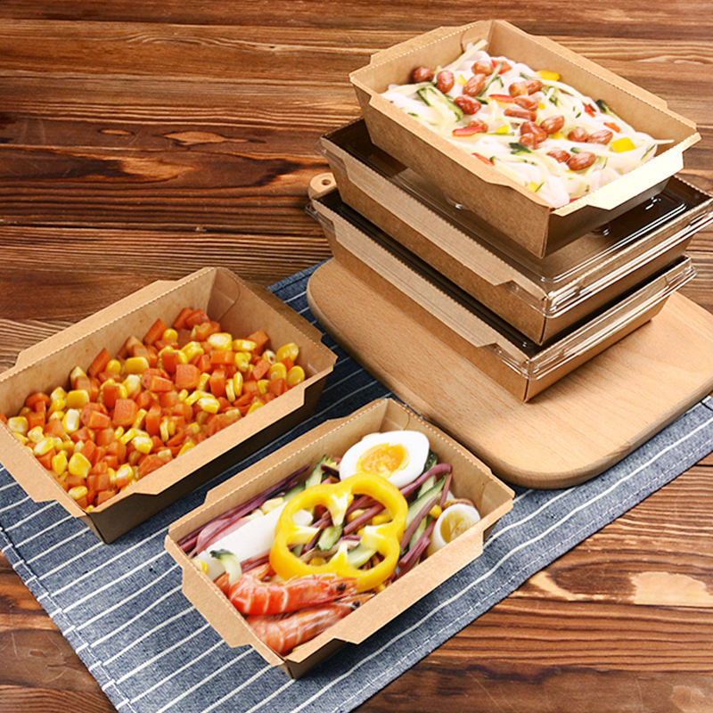 Eco Friendly Customed Wholesale Biologisknedbrytbar vikbar sallad Kraft Paper Lunch Box