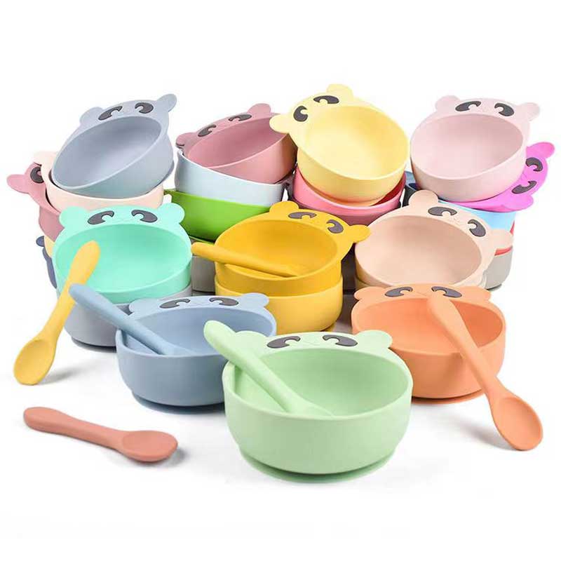 Baby Feeding Set Silicone Bowl Spoon Fork For Toddler Kids Cute Animal Silicon Bowl Set Bear Food Feeding Baby Plate For Children Supplies
