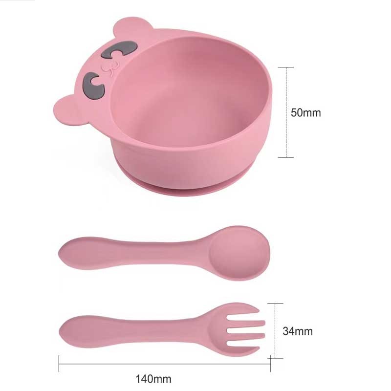 Baby Feeding Set Silicone Bowl Spoon Fork For Toddler Kids Cute Animal Silicon Bowl Set Bear Food Feeding Baby Plate For Children Supplies